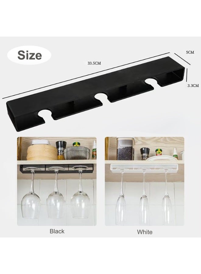 Wine Glass Holder - Punch-free Wine Glasses Holder Under Cabinet, Hanging Stemware Rack, for Bar Under Cabinet Wine Glass Holder self-adhesive (Excluding Cups) (2 Pack-Black-B) - Image 2